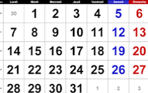 Calendrier du mois d'0ctobre 2024