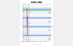 Calendrier des Tournois du BCV Avril 2026